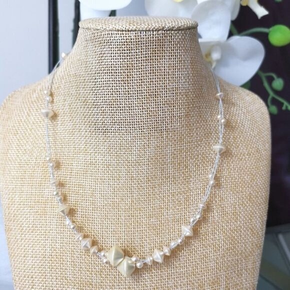 Vintage cream bicone pearl bead necklace - Picture 1 of 3